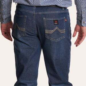 FORGE MEN'S FR MEDIUM WASH RELAXED BOOT CUT WORK JEANS 40 x 30
